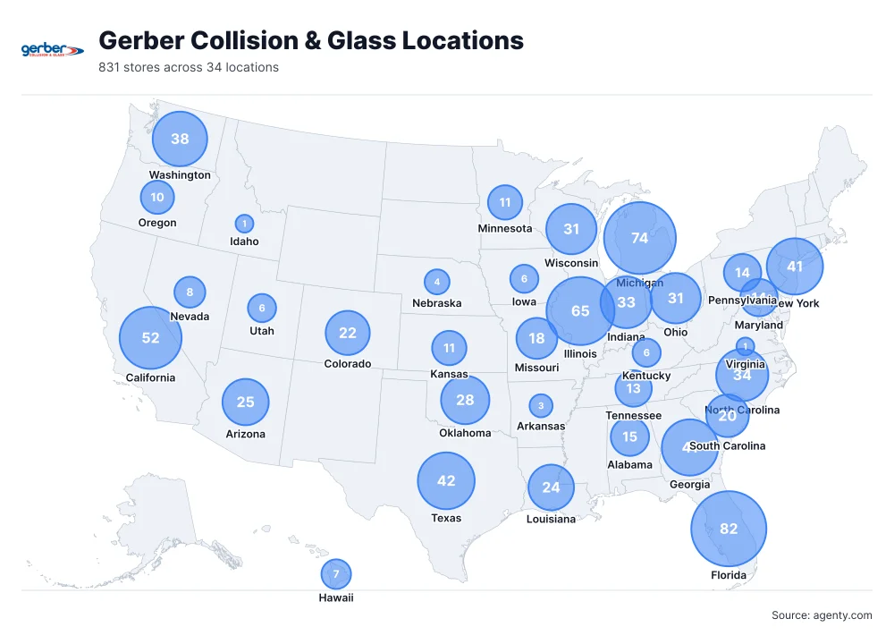 Gerber Collision & Glass Locations by State/Region