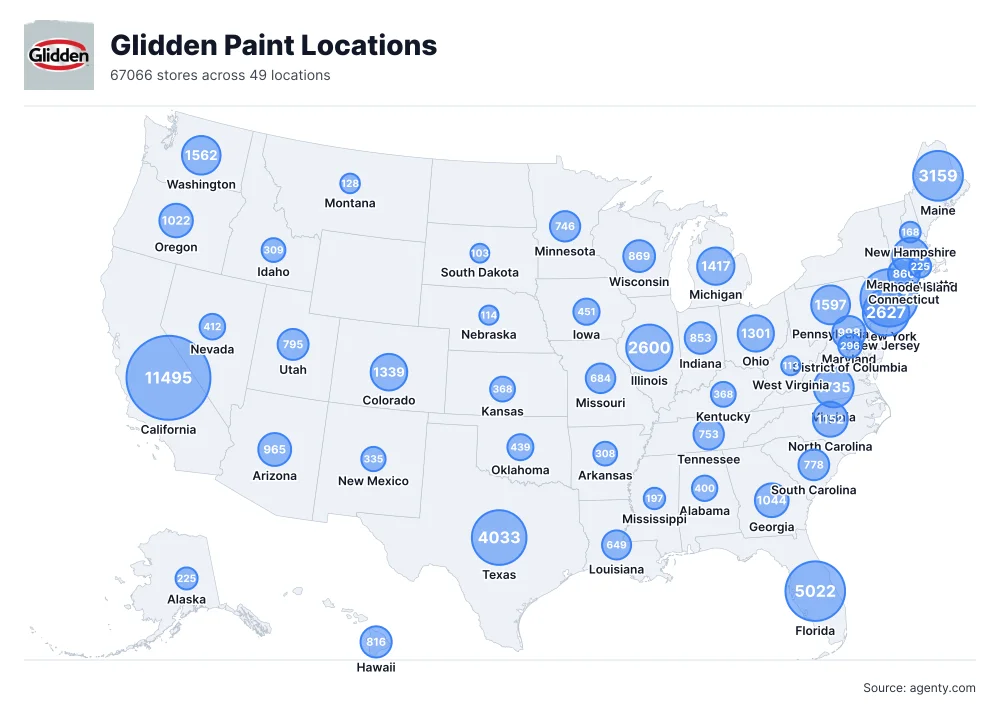 Glidden Paint Locations by State/Region