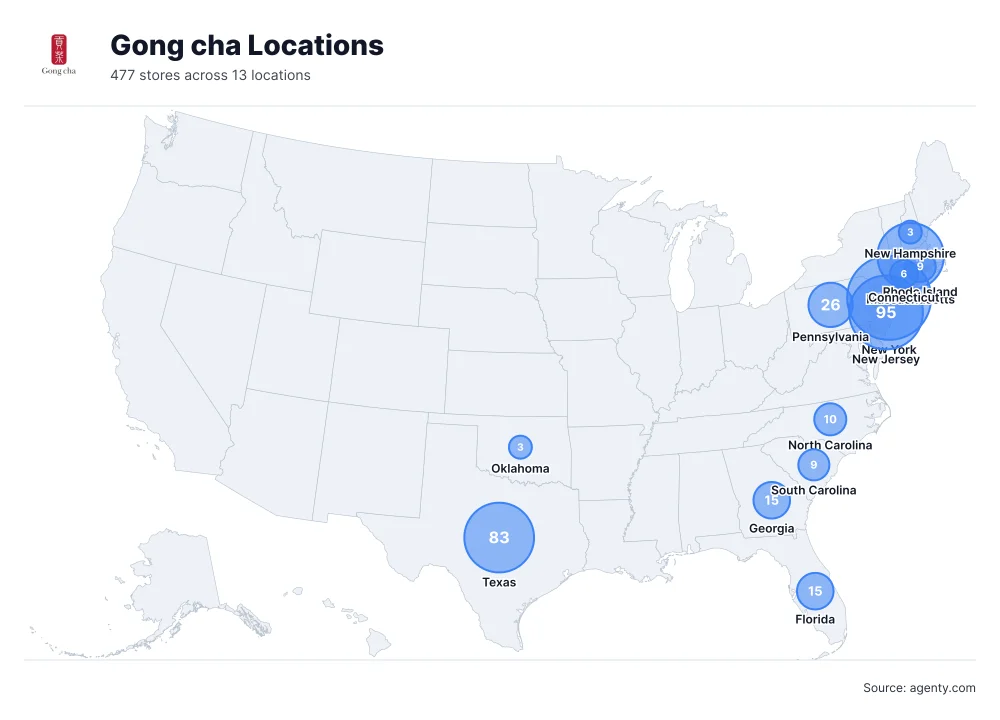 Gong cha Locations by State/Region