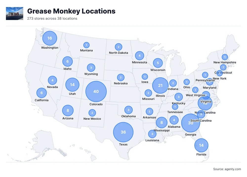 Grease Monkey Locations by State/Region