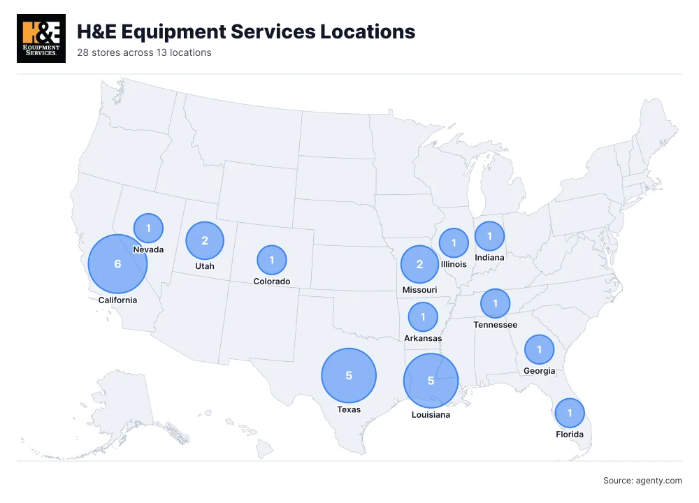 H&E Equipment Services Locations by State