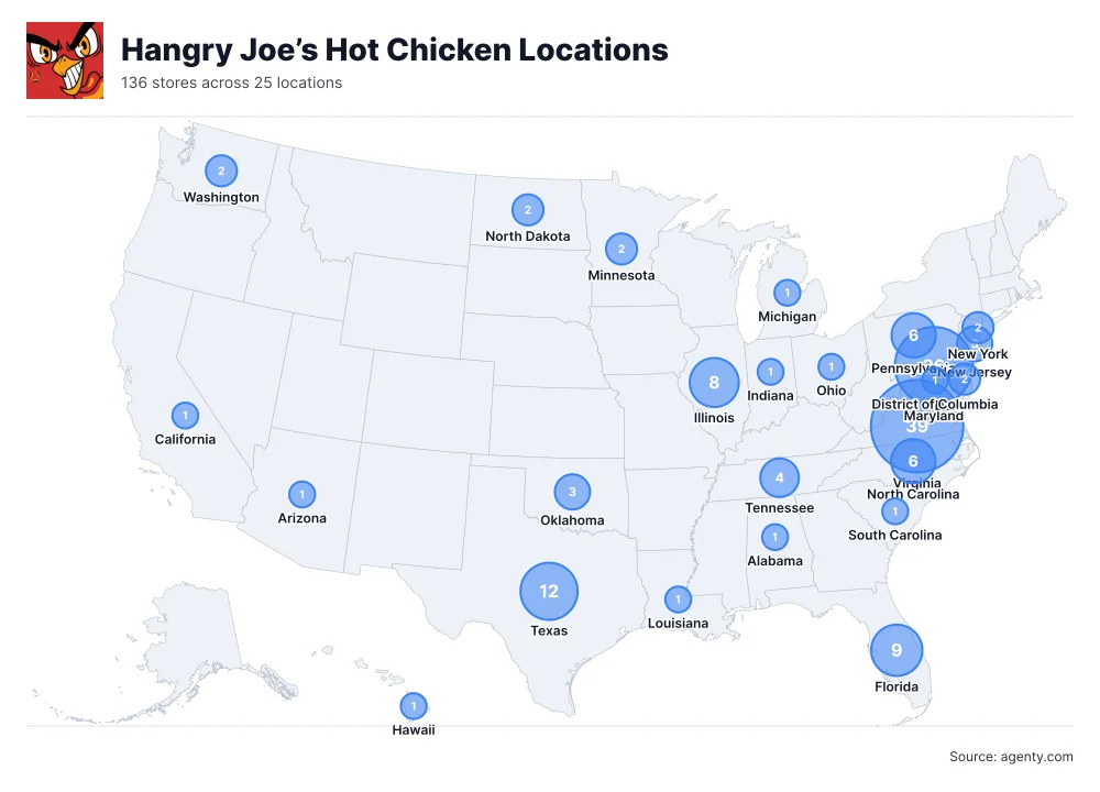 Hangry Joe’s Hot Chicken Locations by State/Region