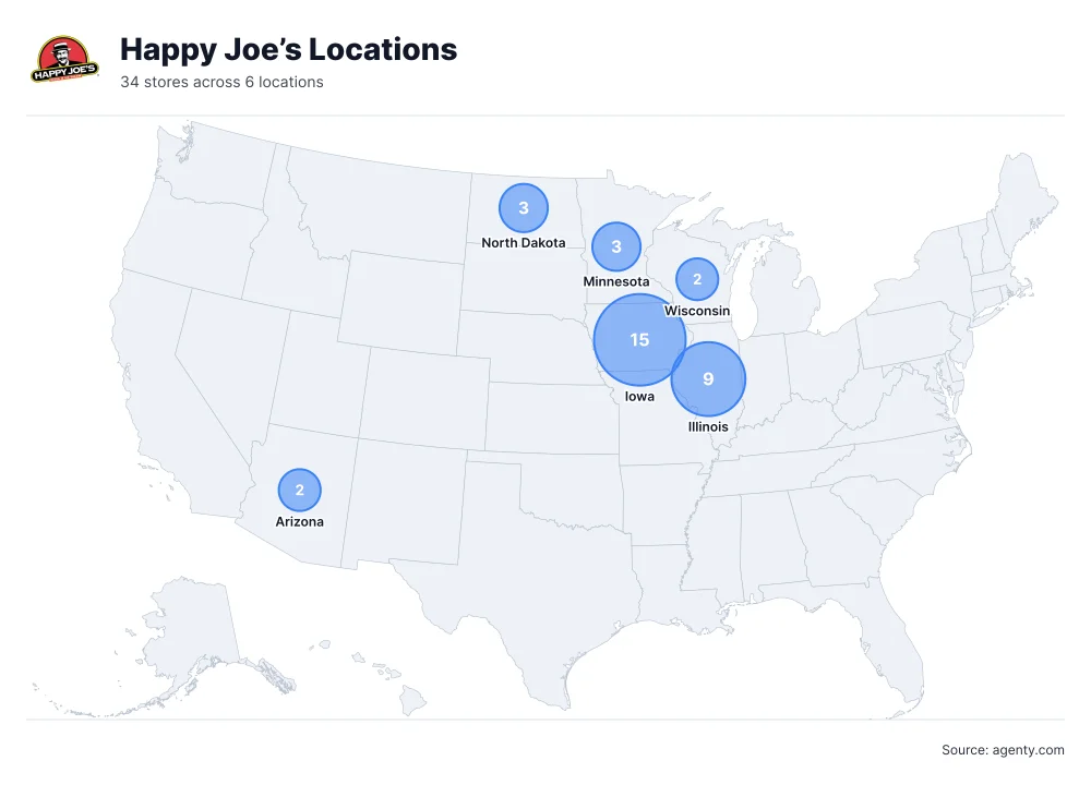 Happy Joe’s Locations by State/Region