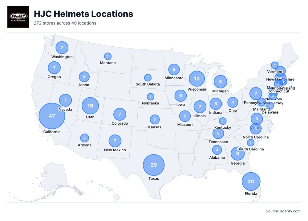 HJC Helmets Locations by State