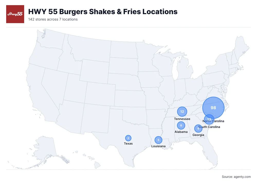 HWY 55 Burgers Shakes & Fries Locations by State
