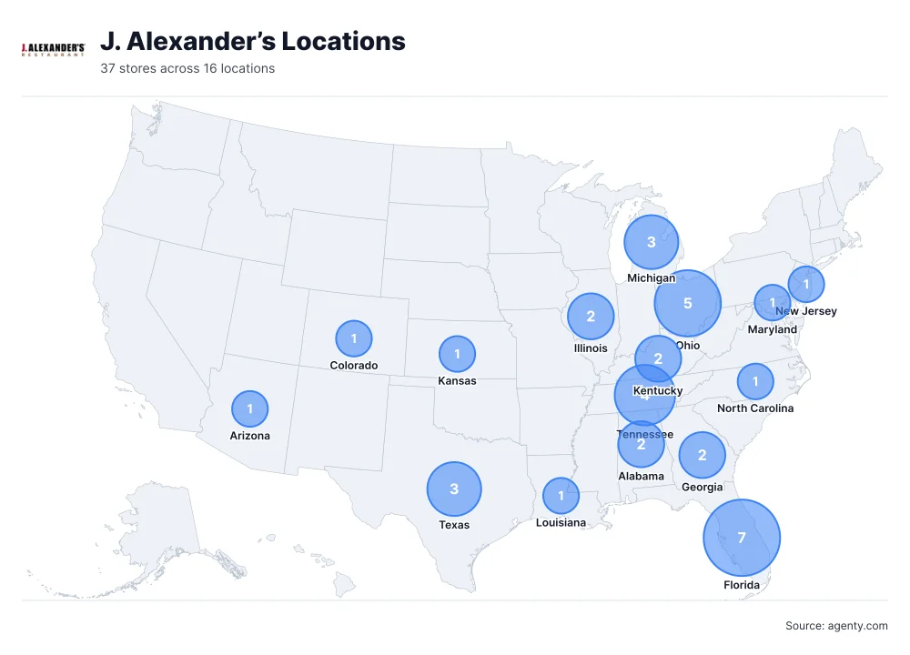 J. Alexander’s Locations by State/Region