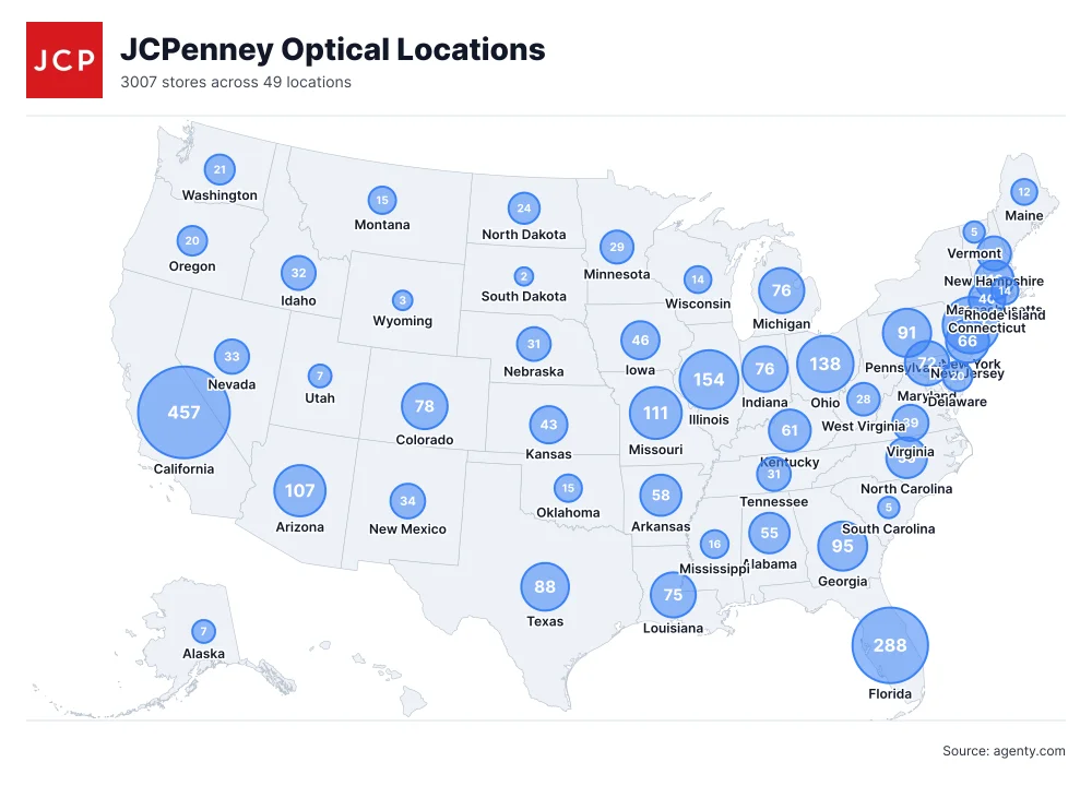 JCPenney Optical Locations by State/Region