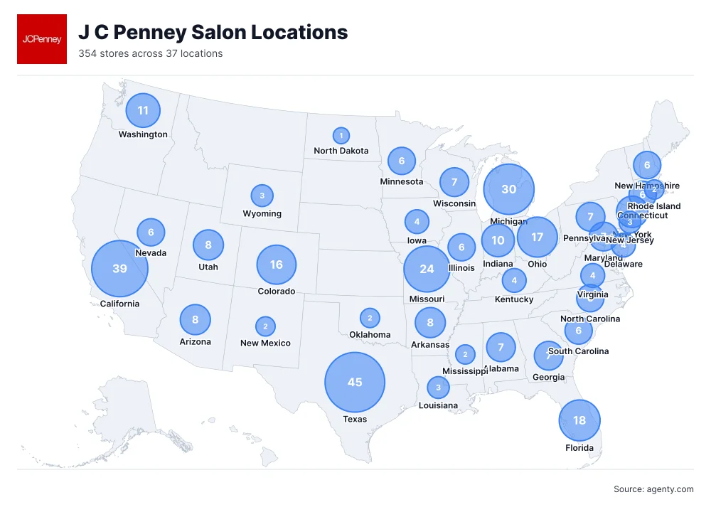 J C Penney Salon Locations by State/Region