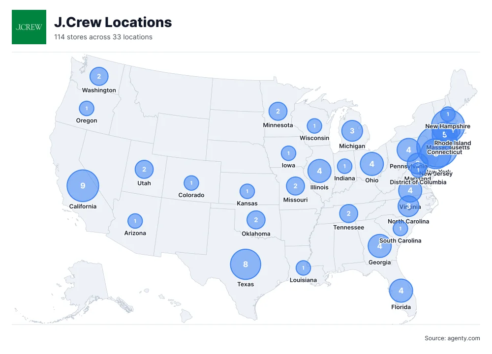 J.Crew Locations by State/Region
