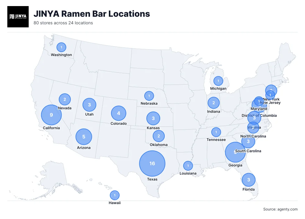 JINYA Ramen Bar Locations by State/Region