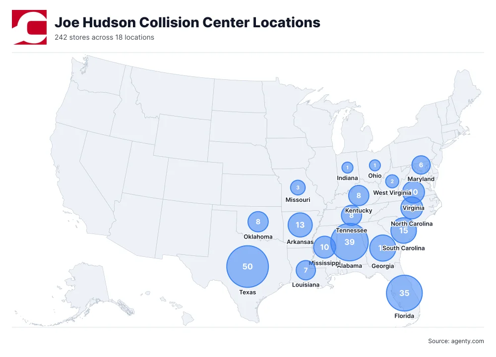Joe Hudson Collision Center Locations by State/Region