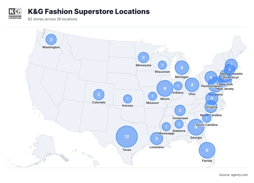 K&G Fashion Superstore Locations by State/Region
