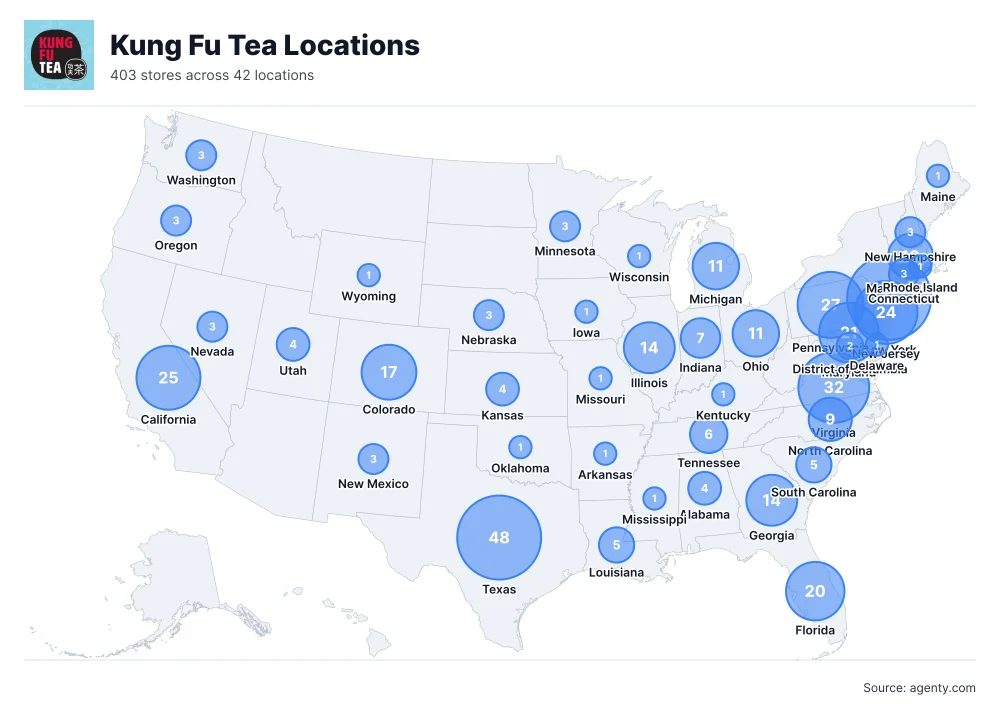 Kung Fu Tea Locations by State/Region