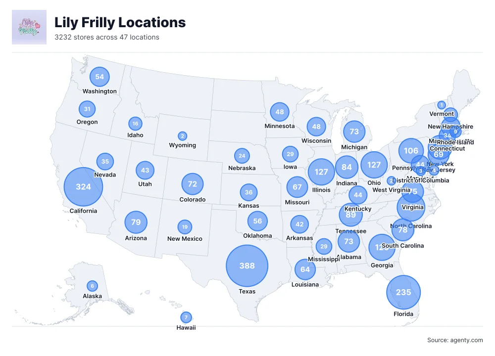 Lily Frilly Locations by State/Region