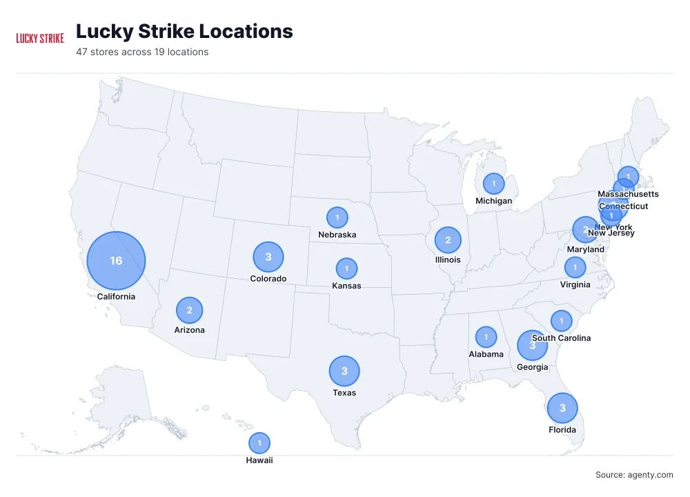 Lucky Strike Locations by State/Region