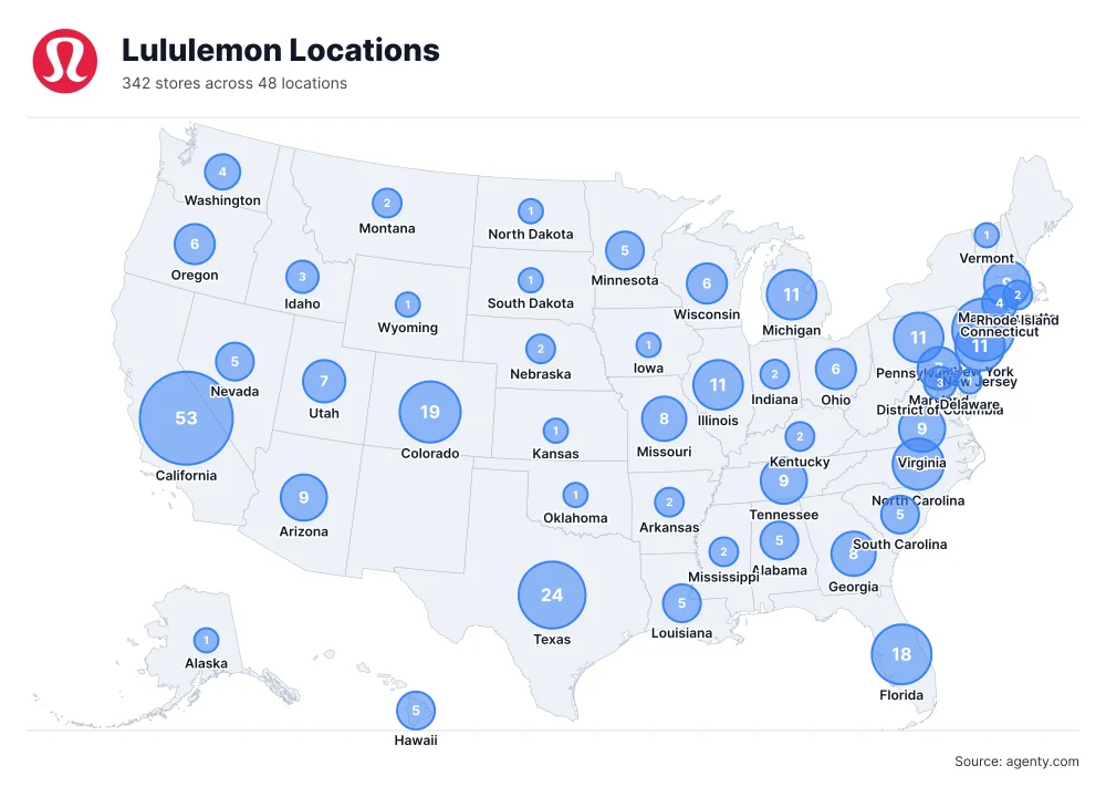 Lululemon Locations by State/Region