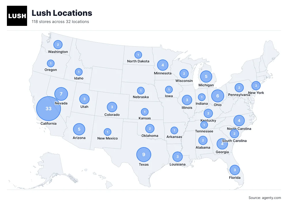 Lush Locations by State/Region