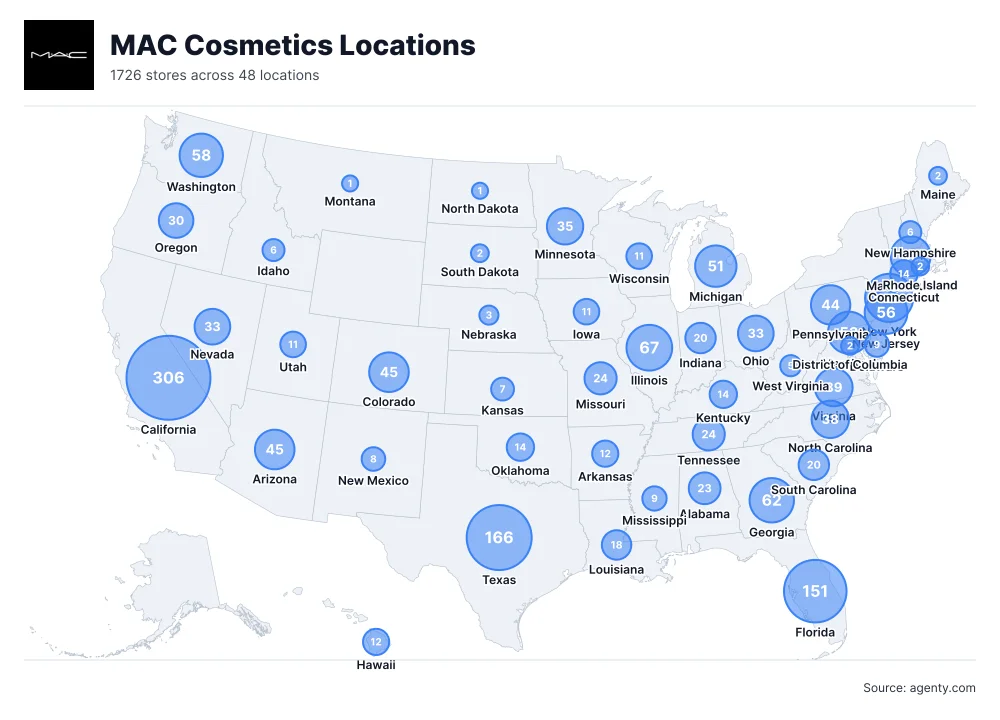 MAC Cosmetics Locations by State