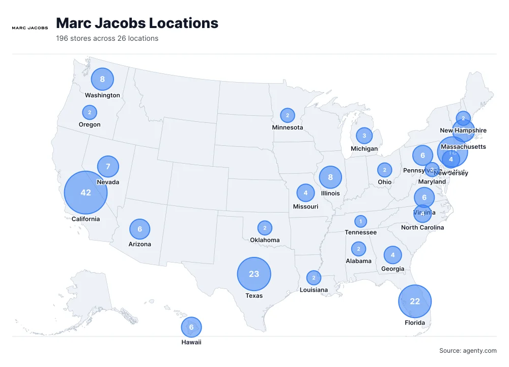 Marc Jacobs Locations by State/Region