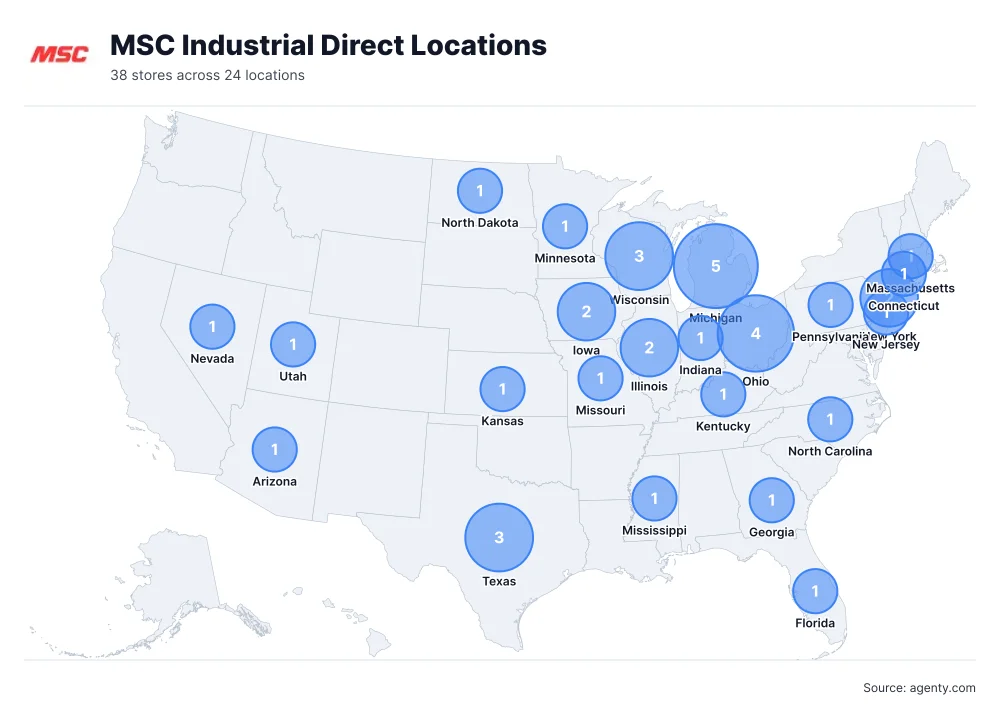 MSC Industrial Direct Locations by State/Region