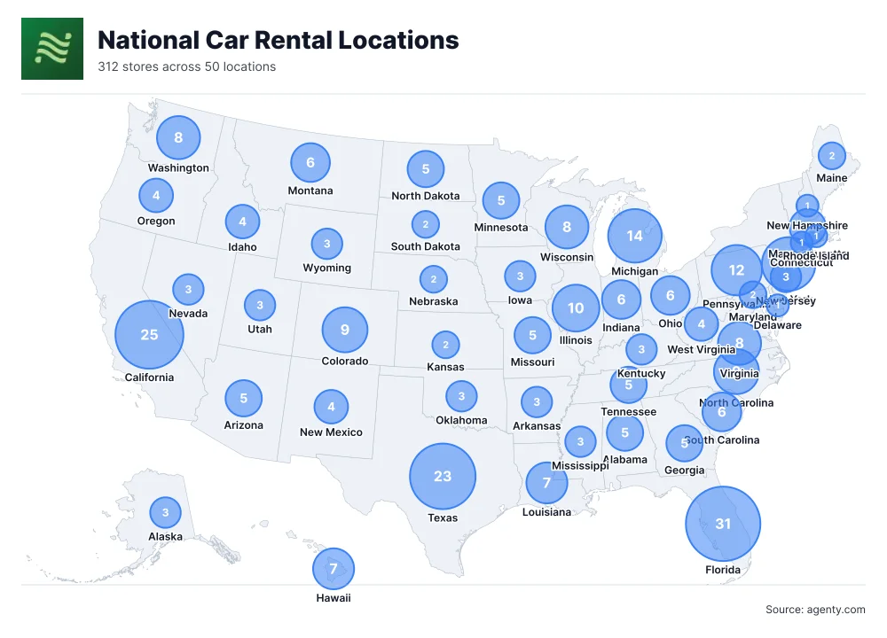 National car rental locations in the USA