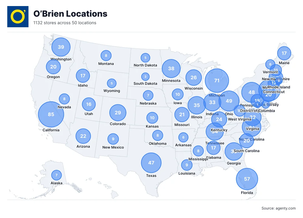 O’Brien Locations by State/Region