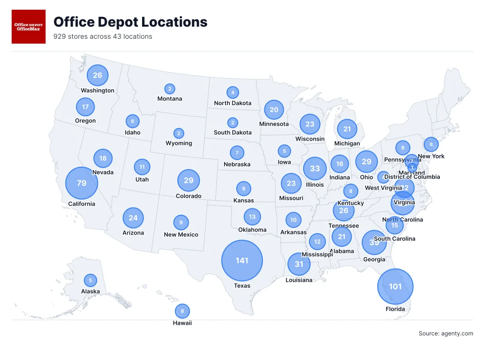 Office Depot Locations by State/Region