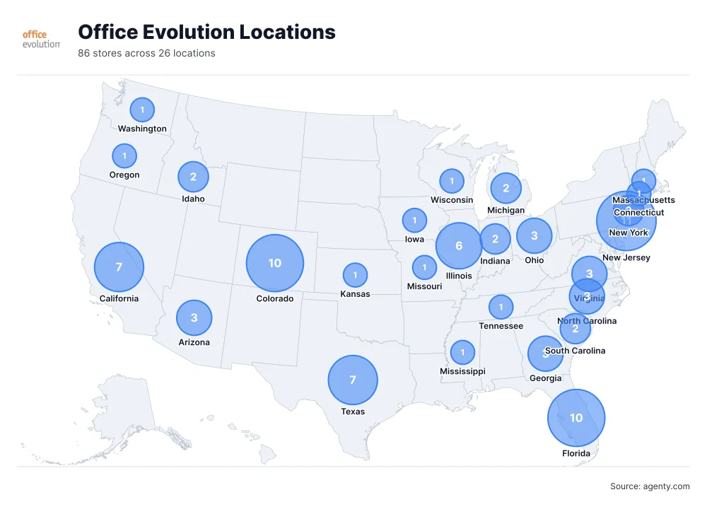 Office Evolution Locations by State/Region