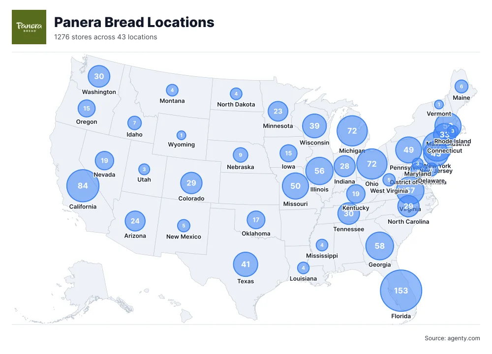 Panera Bread Locations by State/Region