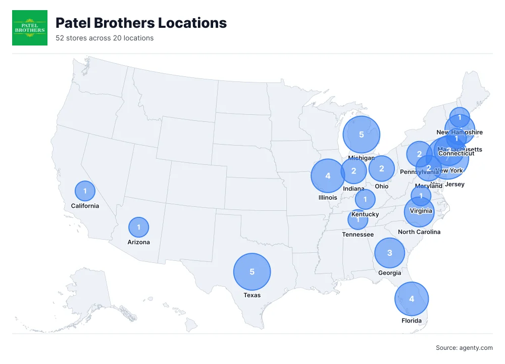 Patel Brothers Locations by State/Region