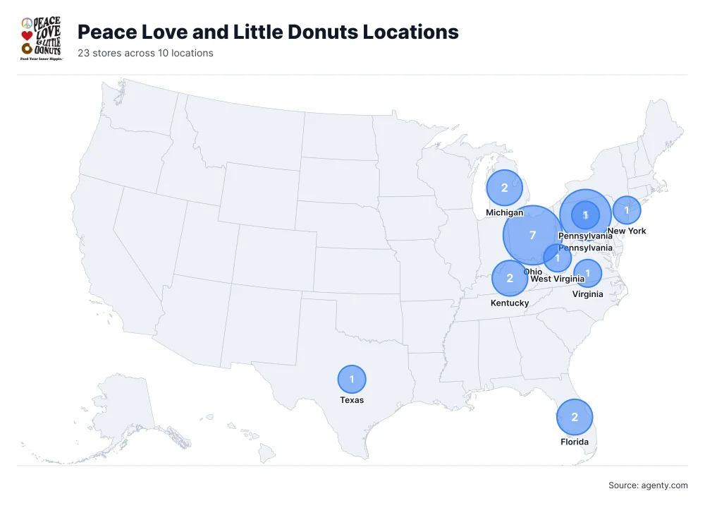 Peace Love and Little Donuts Locations by State/Region