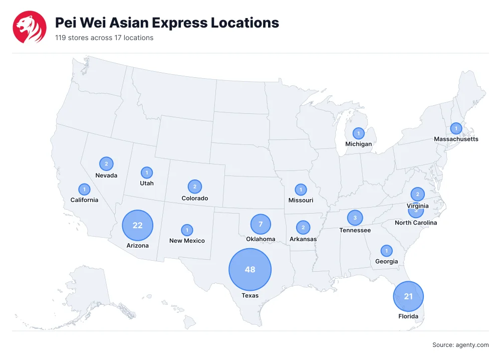 Pei Wei Asian Express Locations by State