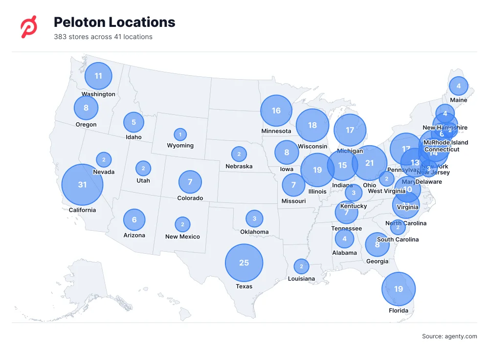 Peloton Locations by State/Region