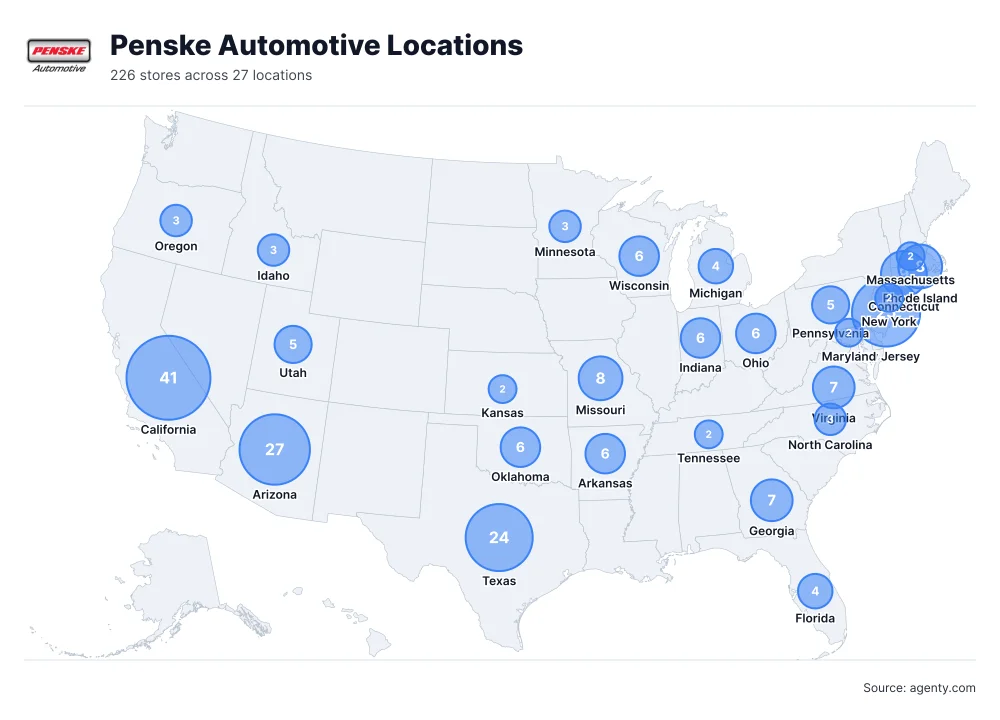 Penske Automotive Locations by State/Region