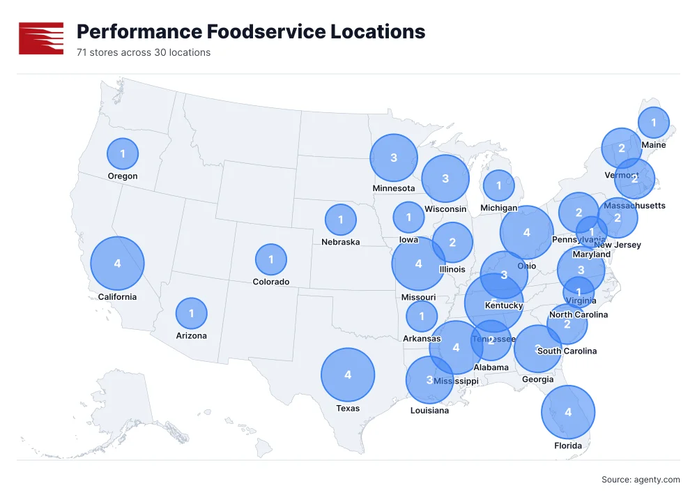 Performance Foodservice Locations by State/Region