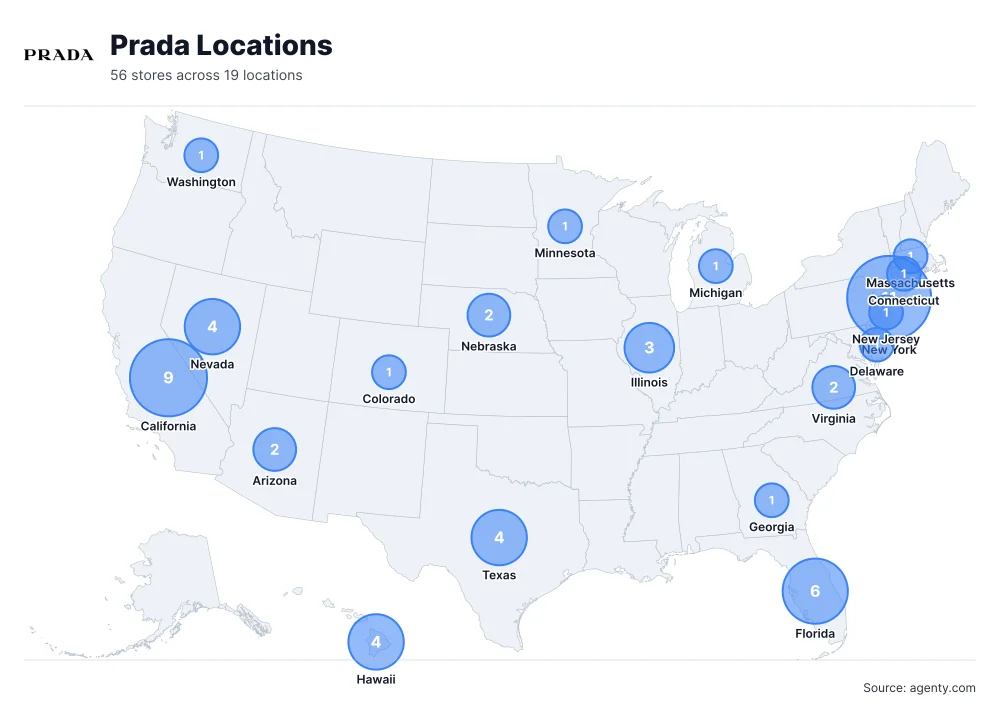 Prada Locations by State/Region
