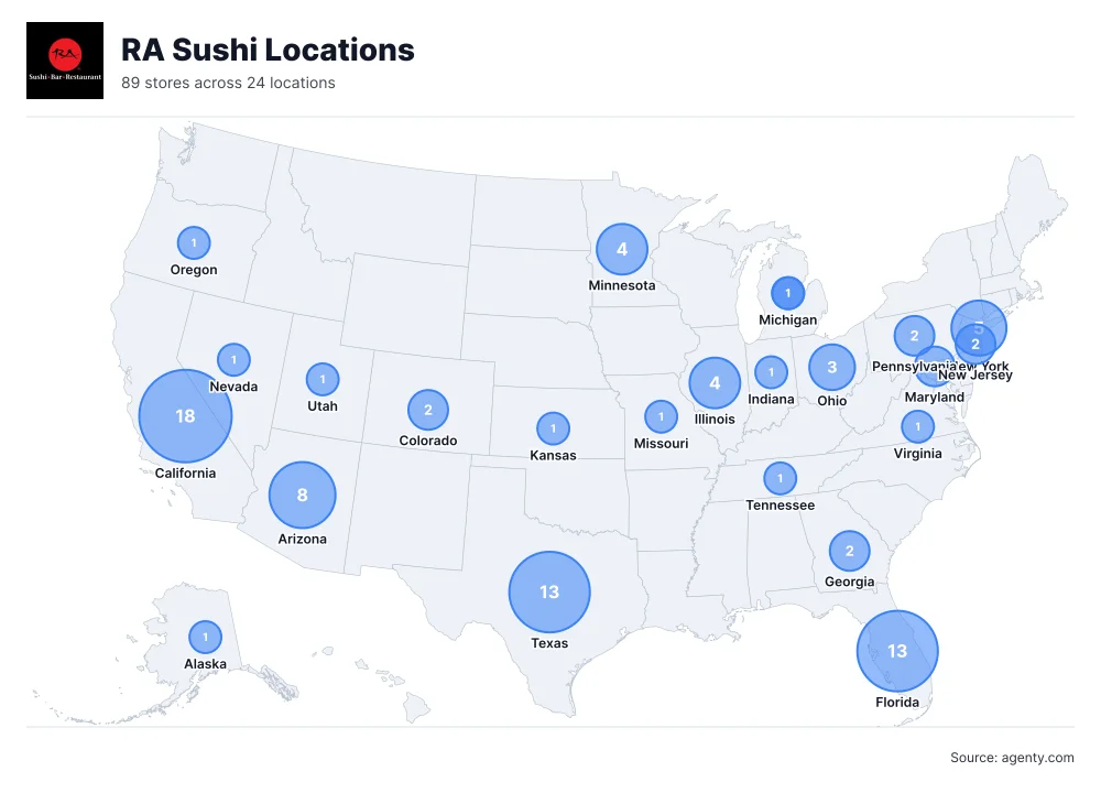 RA Sushi Locations by State