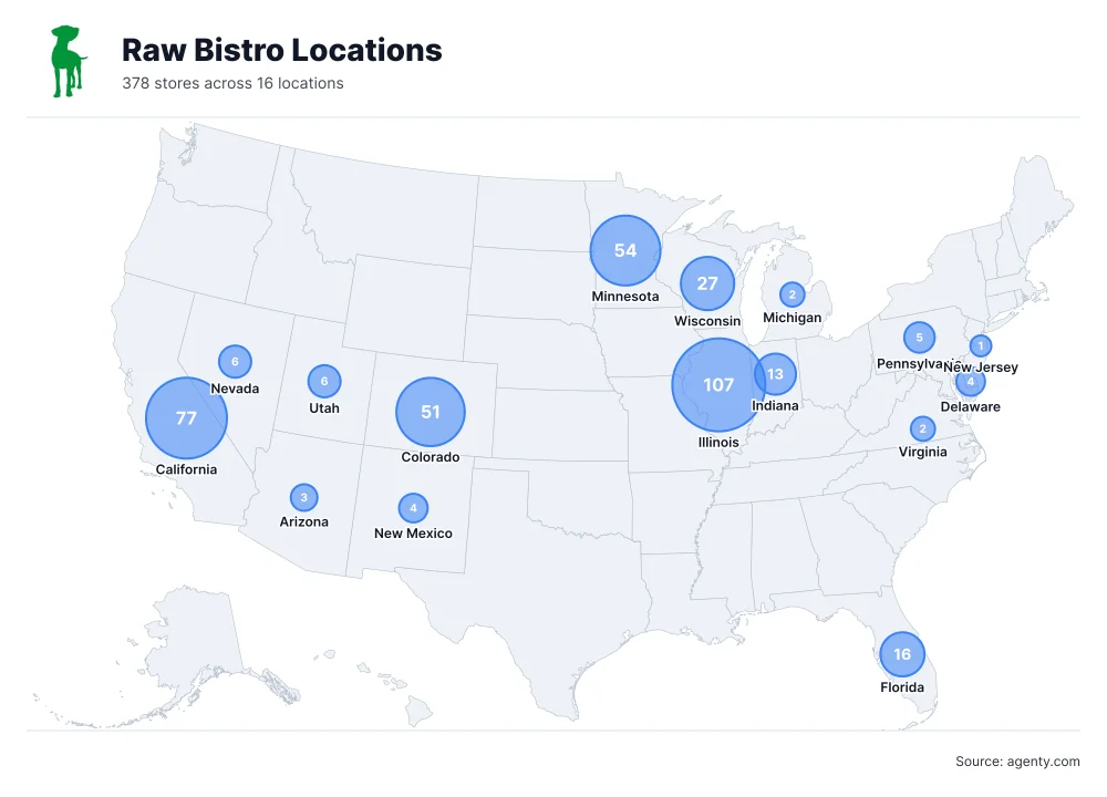 Raw Bistro Locations by State/Region