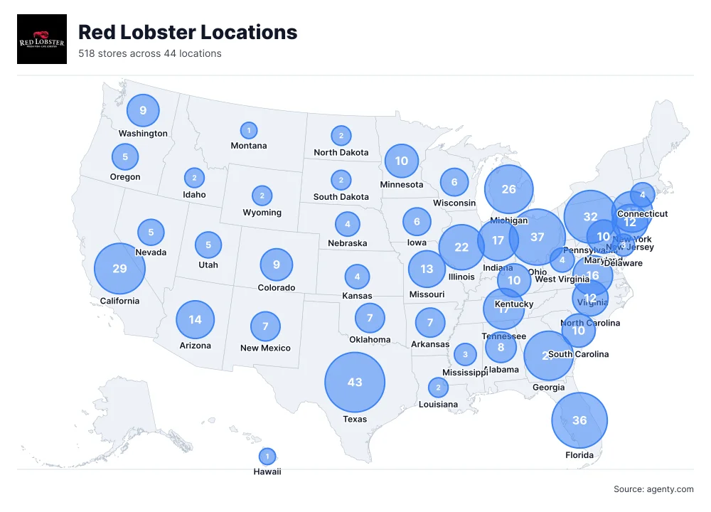 Red Lobster Locations by State/Region