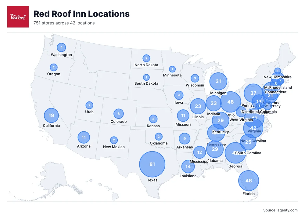 Red Roof Inn locations in the USA