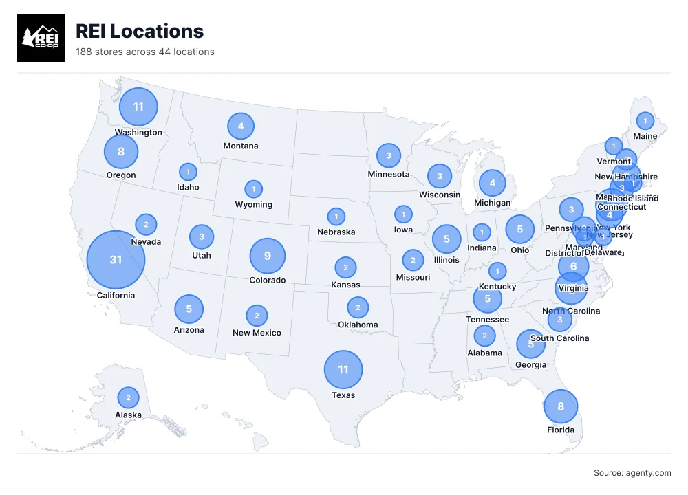 REI Locations by State/Region