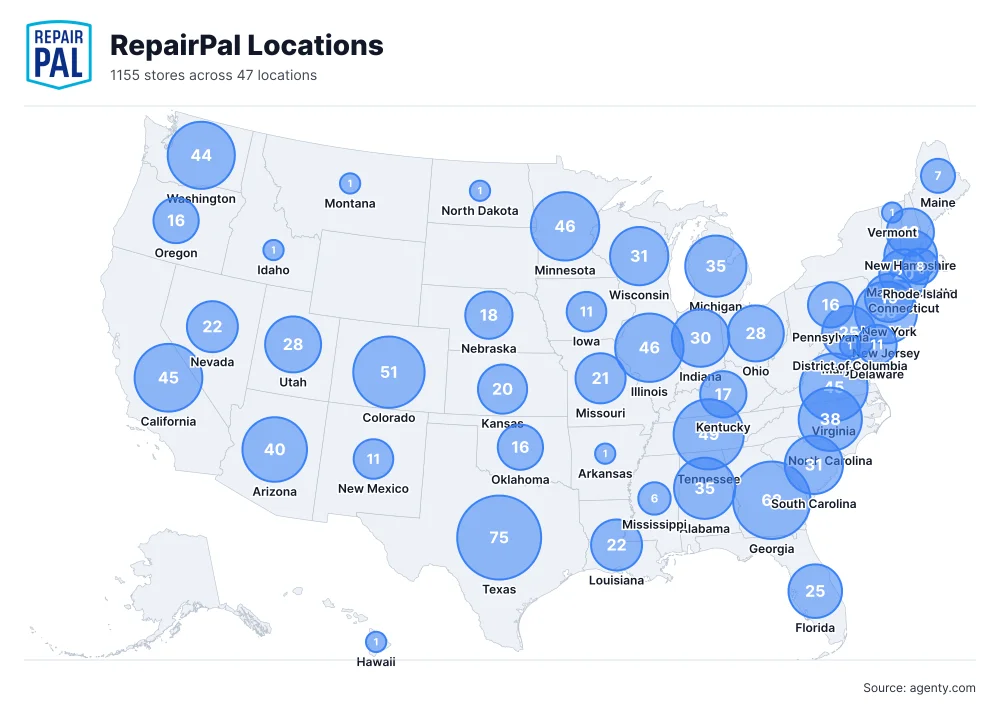 RepairPal Locations by State/Region
