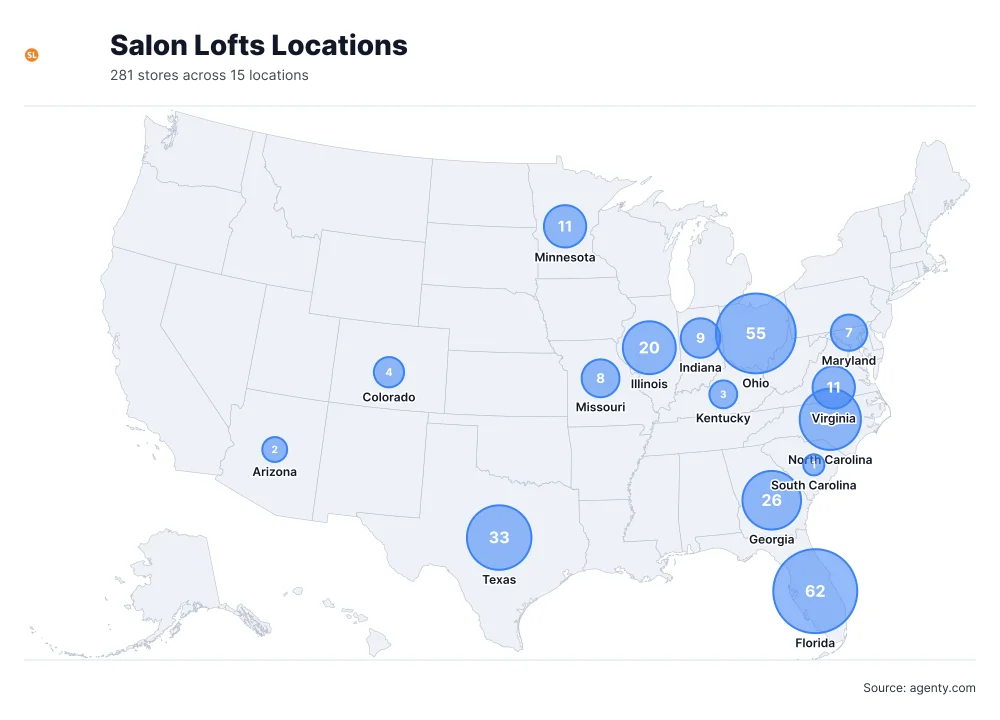 Salon Lofts Locations by State/Region
