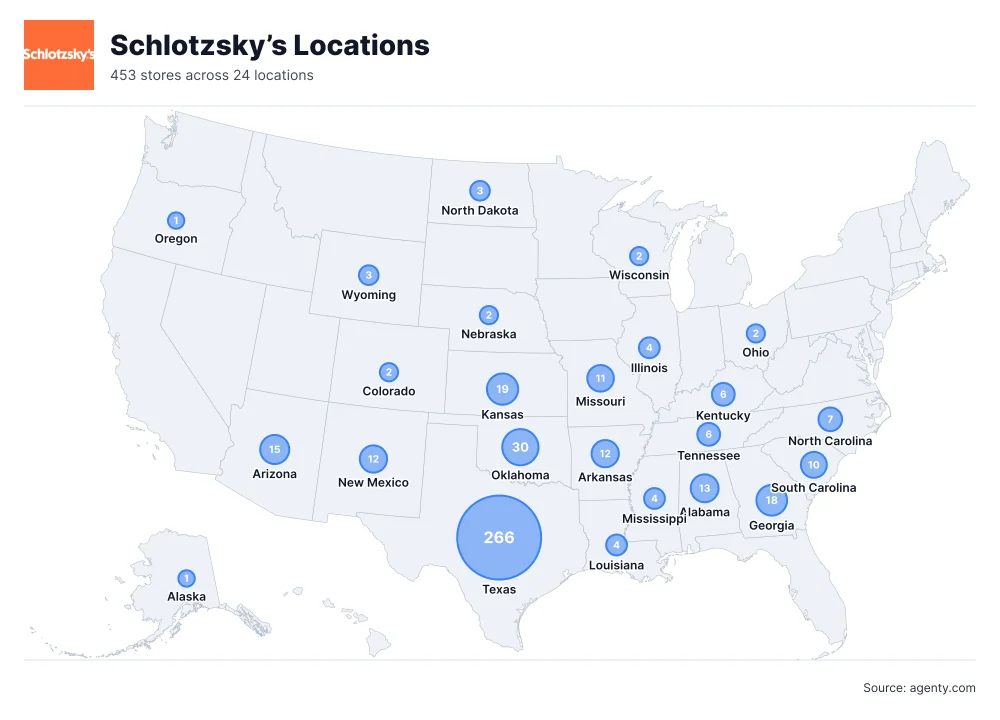 Schlotzsky’s Locations by State/Region