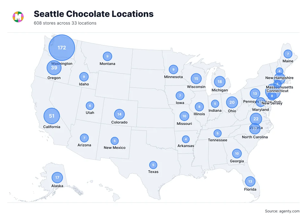Seattle Chocolate Locations by State/Region