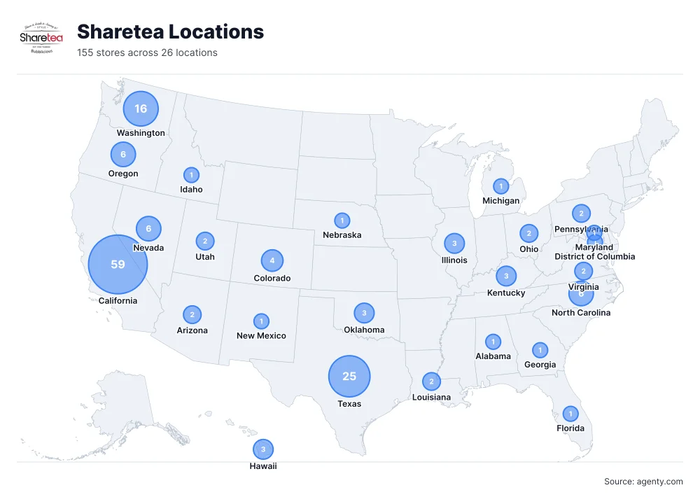 Sharetea Locations by State/Region