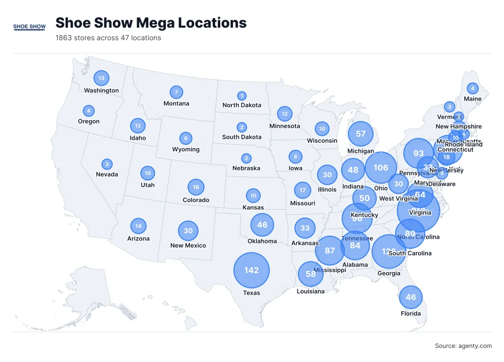 Shoe Show Mega Locations by State