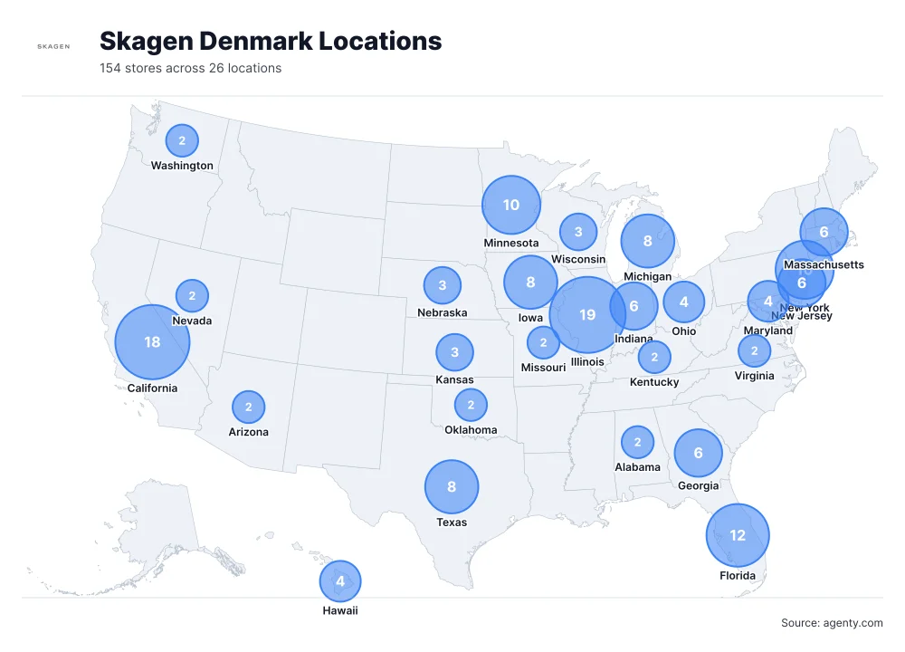 Skagen Denmark Locations by State