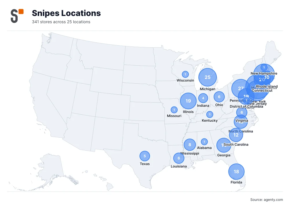 Snipes Locations by State