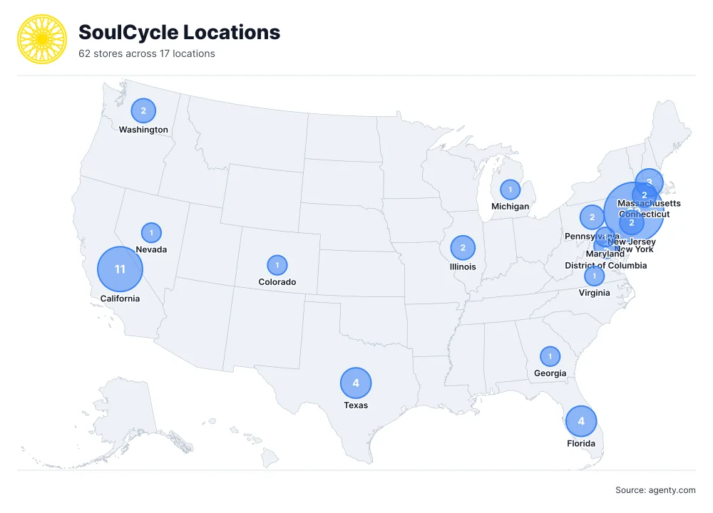 SoulCycle Locations by State/Region